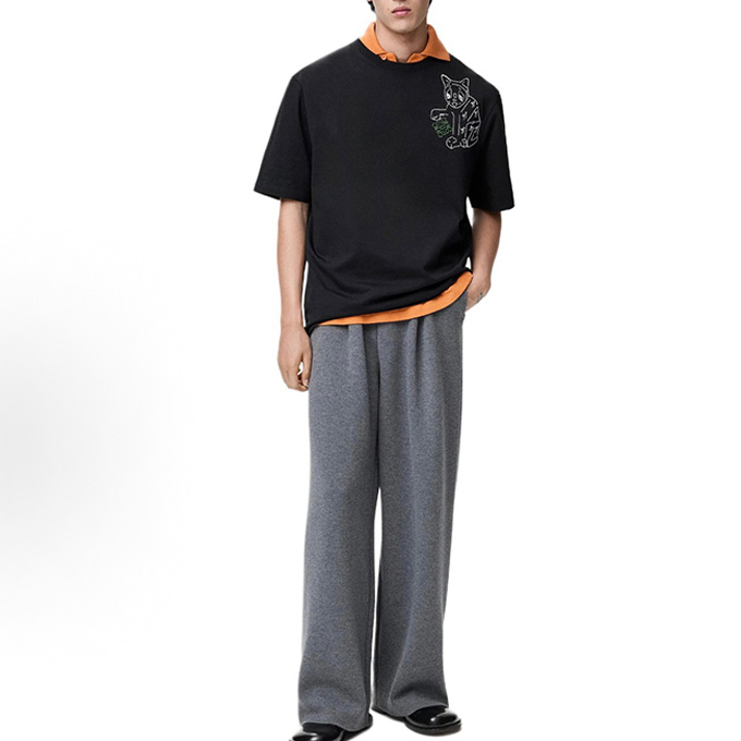 loewe line art panda anagram embroidered short sleeve t-shirt